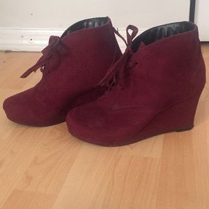 Maroon Platform Lace-up Booties